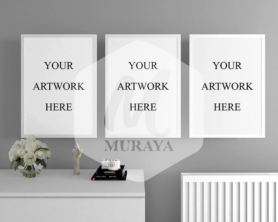 A3 3 Panel Frame Mockup Thin Black Frame Styled A3 3 Panel Frame Mockup Thin Black Frame Styled