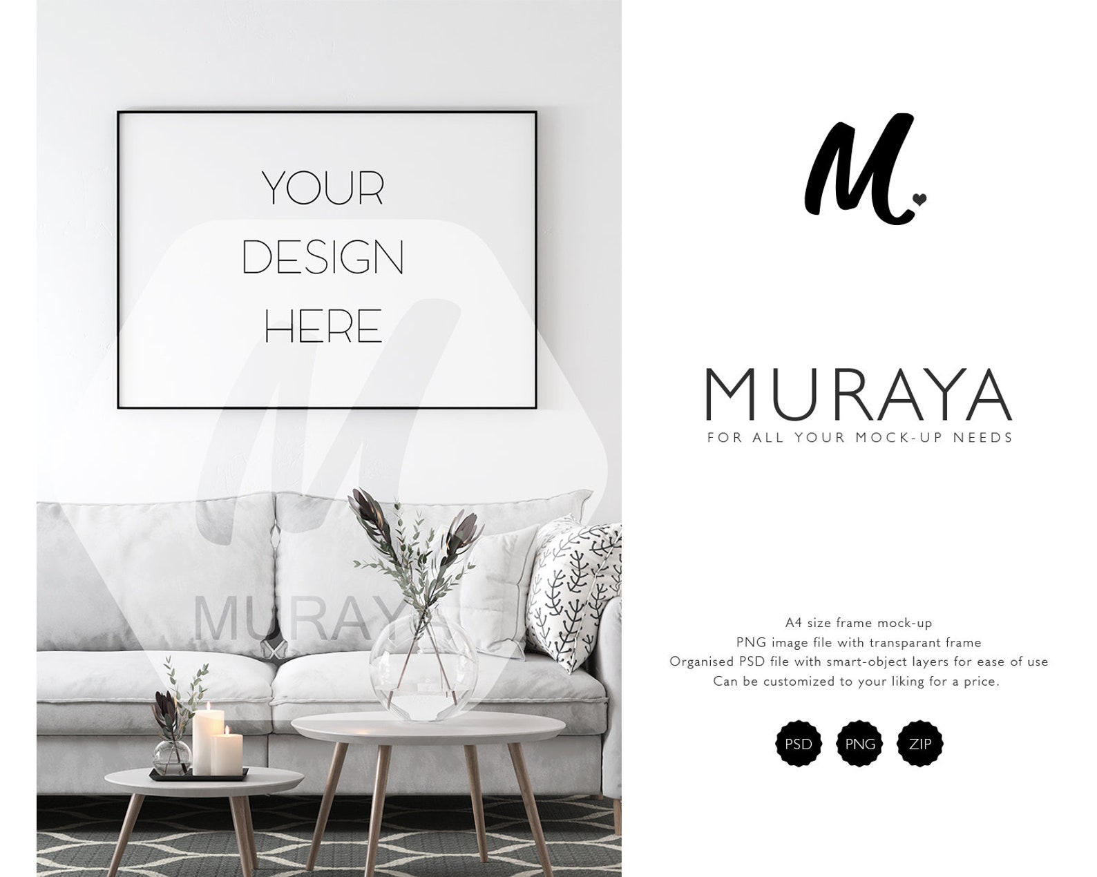 Download A4 living room landscape frame mock-up Scandinavian frame | Etsy