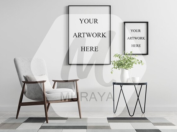 2 Panel Frame Mockup Thin Black Frame Styled Stock Etsy