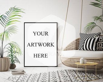 A3, Livingroom Frame mockup, Thin black frame, Styled Stock Photograpy, Scandinavian Style Interior, PSD Mockup, Hipster, Modern Design
