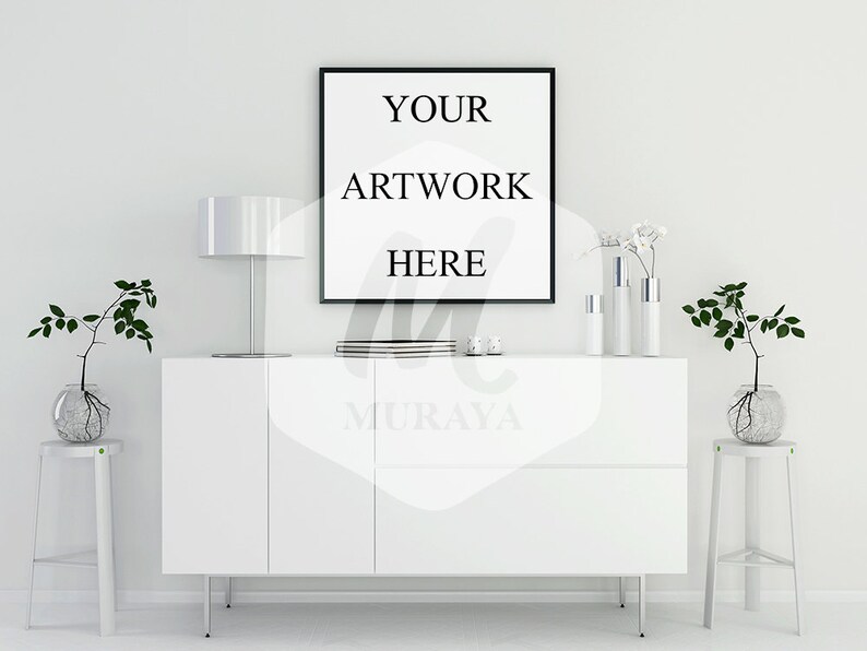 Square Frame Mockup Thin Black Styled Stock Image 0