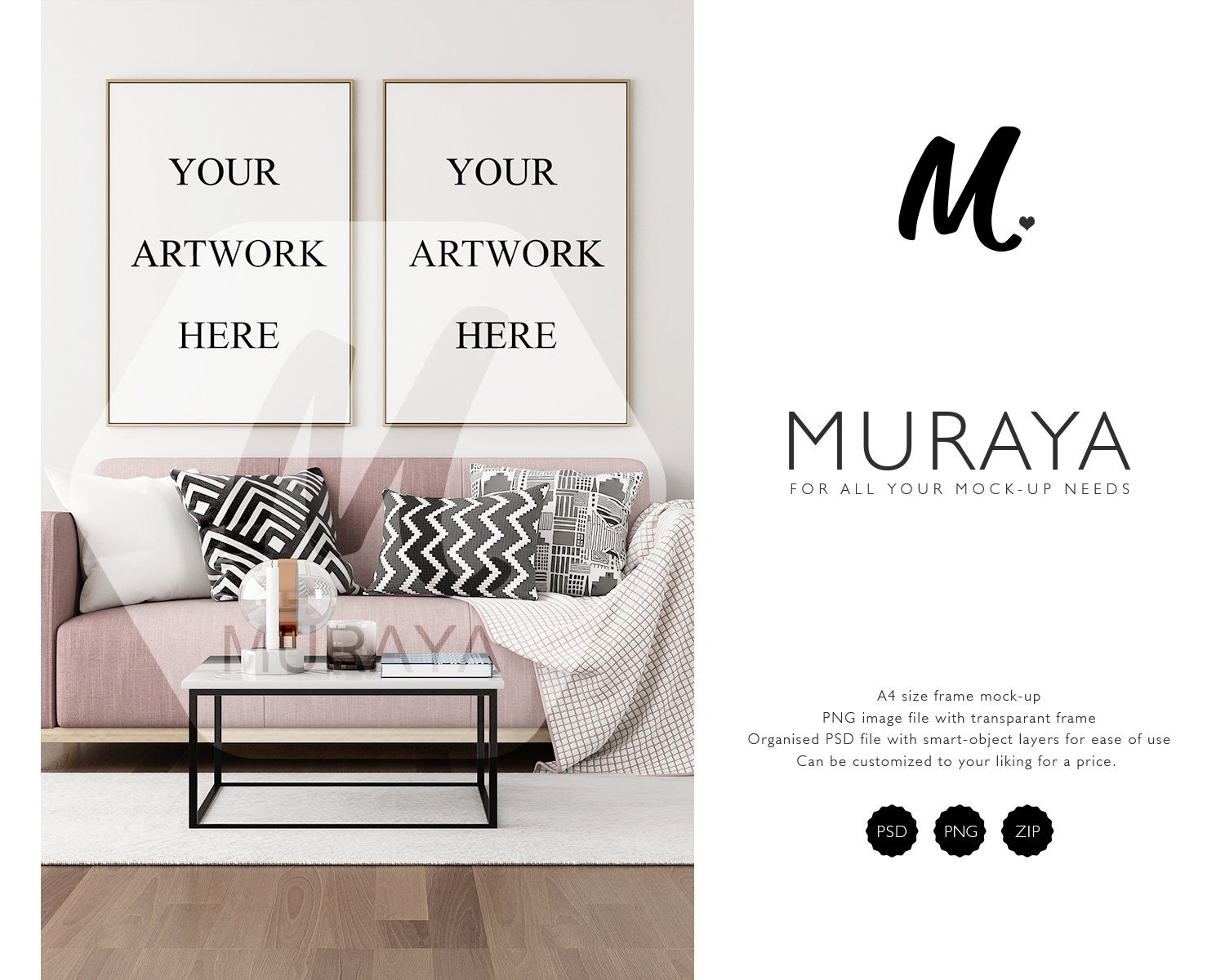 A4 Two Frame Mockup Livingroom Mockup Etsy