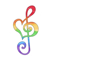Rainbow Music Sticker: LGBT treble clef with heart Vinyl Decal for water bottle, tumbler, laptop