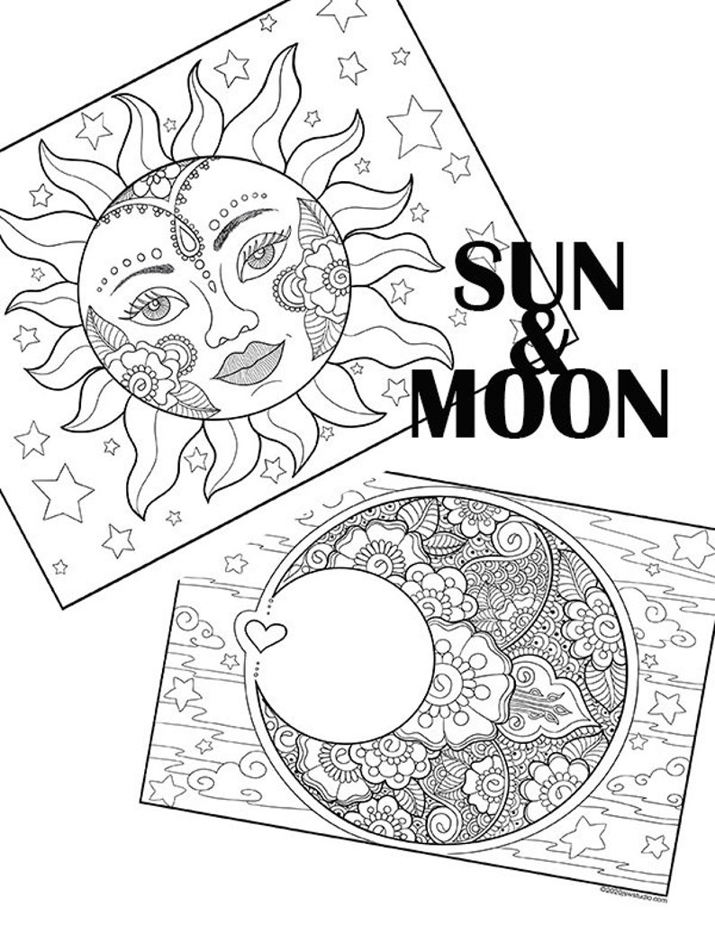 Sun and Moon Coloring Pages Etsy