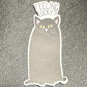 Adhesivo de vinilo con la frase "Black Cat Feeling Lucky?", para vasos, portátiles, álbumes de recortes, coches, interiores y exteriores.