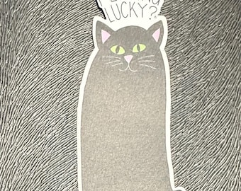 Black Cat Feeling Lucky? vinyl sticker, for tumblers, laptops, scrapbooking, cars, indoors and outdoors.