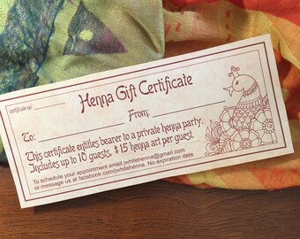 Henna Party Gift Certificate