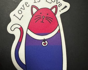 Love is Love Cat Vinyl Sticker: Bisexual Pride Flag