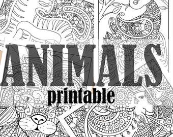 Printable Download - ANIMAL coloring pages, peacock, tiger, elephant and lion, jungle