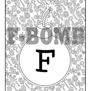 F-Bomb Coloring Page, printable, downloadable, curse words