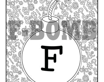 F-Bomb Coloring Page, printable, downloadable, curse words