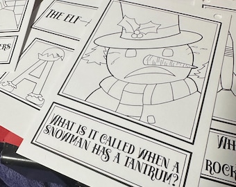 Coloring Postcard Holiday Jokes Advent Calendar Christmas decoration, stocking stuffer