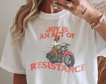 Feminist Graphic Tee: Motorcycle Woman, Resist Protest Shirt
