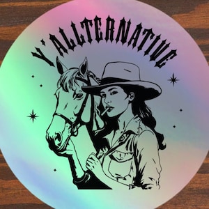 Y&#39;allternative Cowgirl Sticker Vintage Horse Girl Holographic Stickers