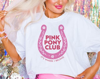 Roze pony-T-shirt vintage cowgirl kledingstuk geverfd shirt LGBT Pride Gift