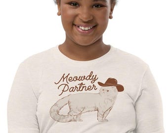 Cowboy kat T-shirt Meowdy partner jeugdshirt grappig kattenshirt voor kinderen western cadeau voor kattenliefhebbers Leuke kat moeder cadeau