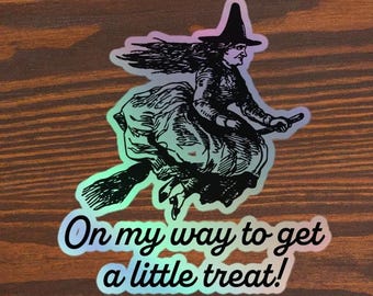 Halloween Trick or Treat-sticker Holografische vinyl heks bumpersticker