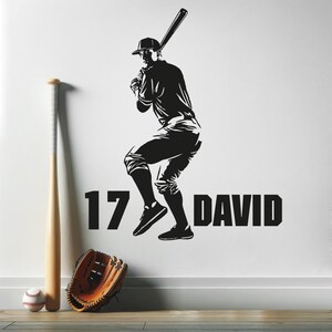 Custom Name Wall Decal with Baseball Player - Baseball Name Tag Stickers - Baseball Wall Decals - Baseball Decals for Boys Room