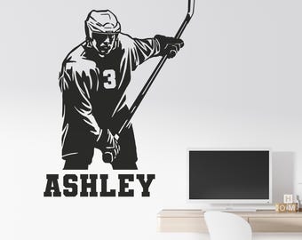 Hockey Personalized Wall Decal - Hockey Wall Stickers - Ice Hockey Wall Decal - Personalized Hockey Wall Decor - Hockey Name Decal
