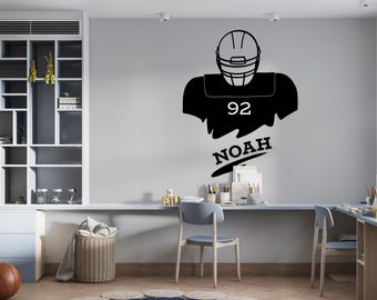 Football Player Wall Decal - Choose Your Own Name and Number on The Decal - Personalized Name Football Player - Trendy Décor for Room