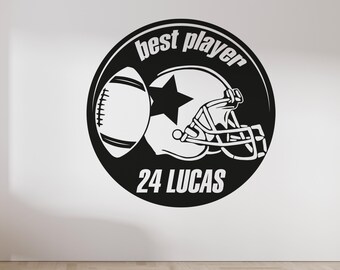 Best Football Player Decal - Vinyl Sticker of Helmet and Ball for Real Football Fun – Personalized Wall Décor with Your Own Name and Number