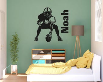 Football Decal Stickers - Personalized Name Wall Decal - Vinyl Home Decor with Footballer - Football Room Decor for Boys Bedroom