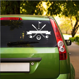 Exclusive Logo Golf Club Decal with Text- Custom Decal with Golf Equipment Emblem for Golf Club - Personalized Golf Sticker with Golf Sticks