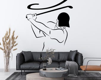 Golf Wall Decal with Golf Player Ready to Hit Ball - Vinyl Wall Decal for Home Sports Centers Cars Laptops - Golf Club Decal