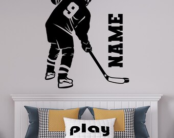 Hockey Wall Mural - Ice Hockey Wall Decals - Personalized Hockey Wall Decor - Hockey Player Wall Decal - Custom Hockey Decals