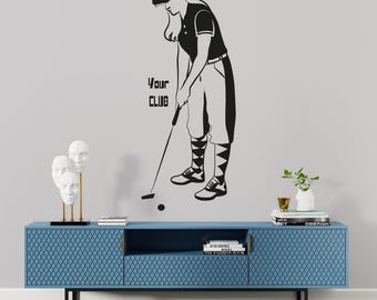 Personalized Golf Sticker with Man Before Hitting Shot - Golf Wall Decal with Customizable Text - Golf Stickers for Walls Doors Windows Cars