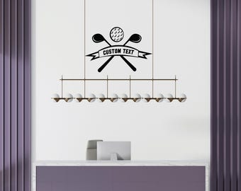 Personalized Golf Sticker with Crossed Golf Stickers Ball and Club Name in Frame - Golf Wall Decal for Indoor and Outdoor Use