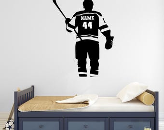 Hockey Player Wall Decal - Hockey Wall Decal - Personalized Hockey Wall Decal - Hockey Vinyl Decals - Hockey Wall Cling