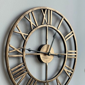 Modern Bronze Roman Numeral Clock, Rustic Clock With Roman Numbers, Large Roman Wall Clock, Metal Clock