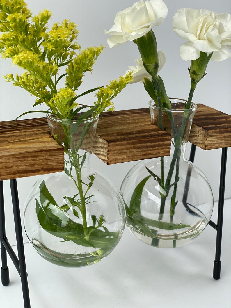 Wooden Plant Stand with Glass Vase Glass Planter Etsy
