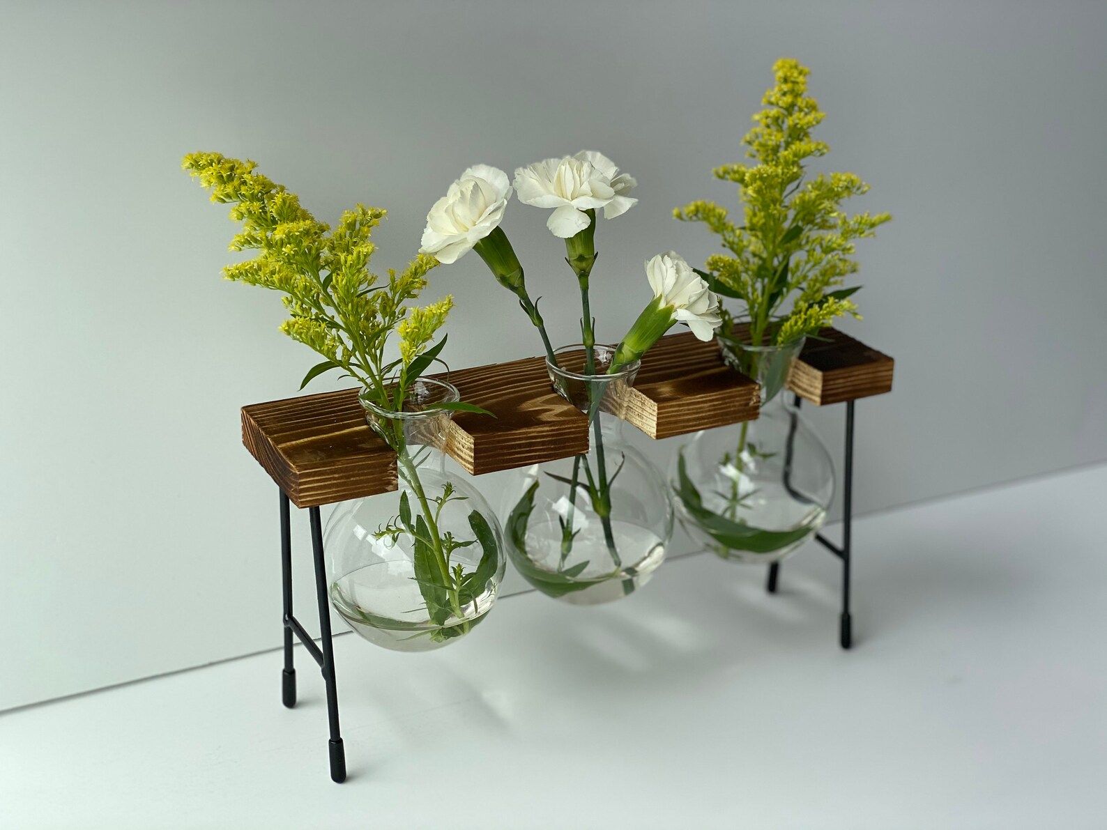 Wooden Plant Stand With Glass Vase Glass Planter Etsy Canada