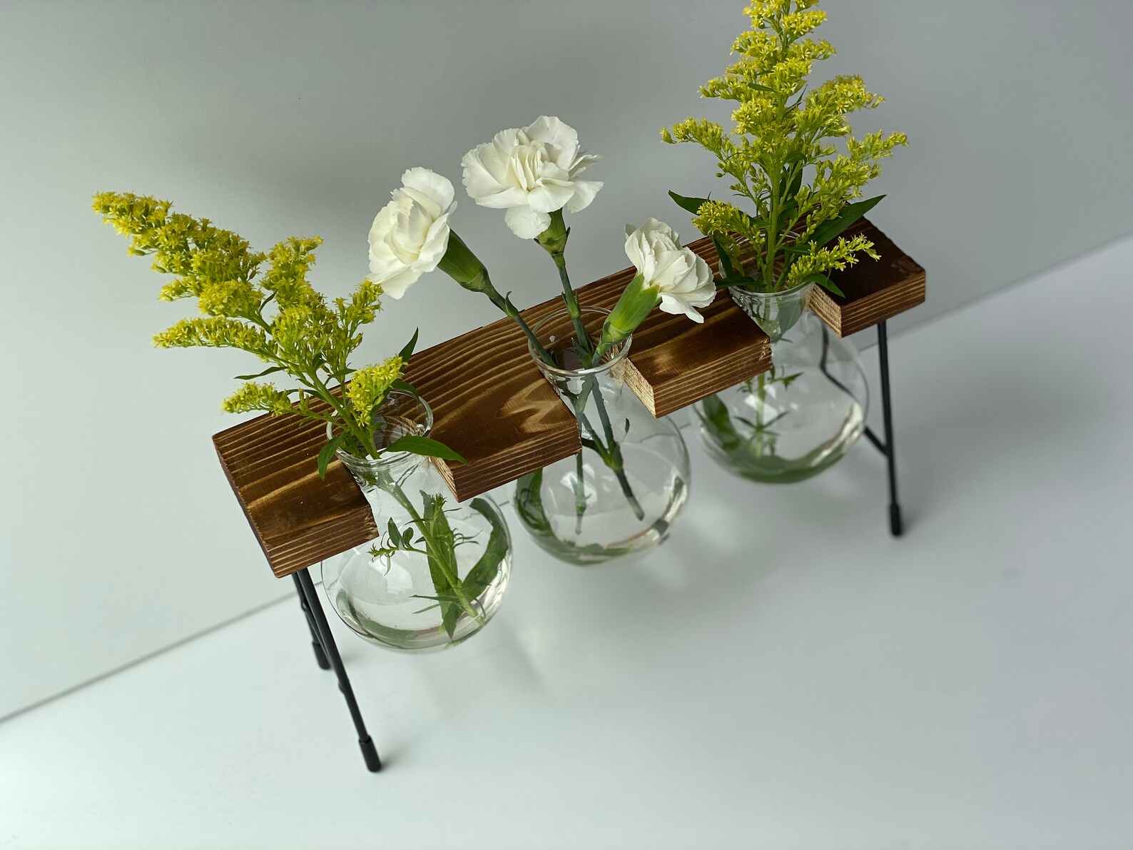Wooden Plant Stand With Glass Vase Glass Planter Etsy Canada