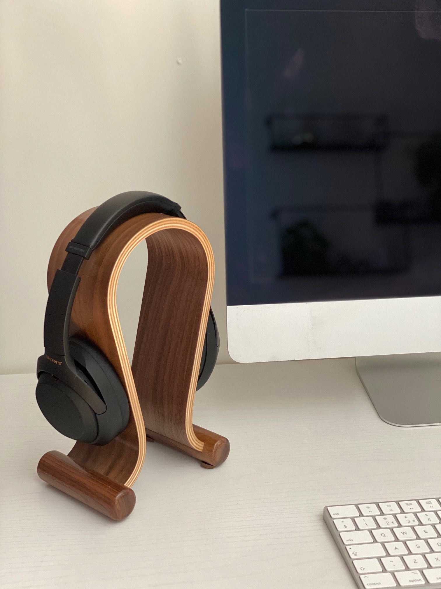 Tree Shaped Triple Headphone Stand Wooden Large Headphone Holder Headset  Stand for Audiophiles Handmade Solid Wood Office Decor 