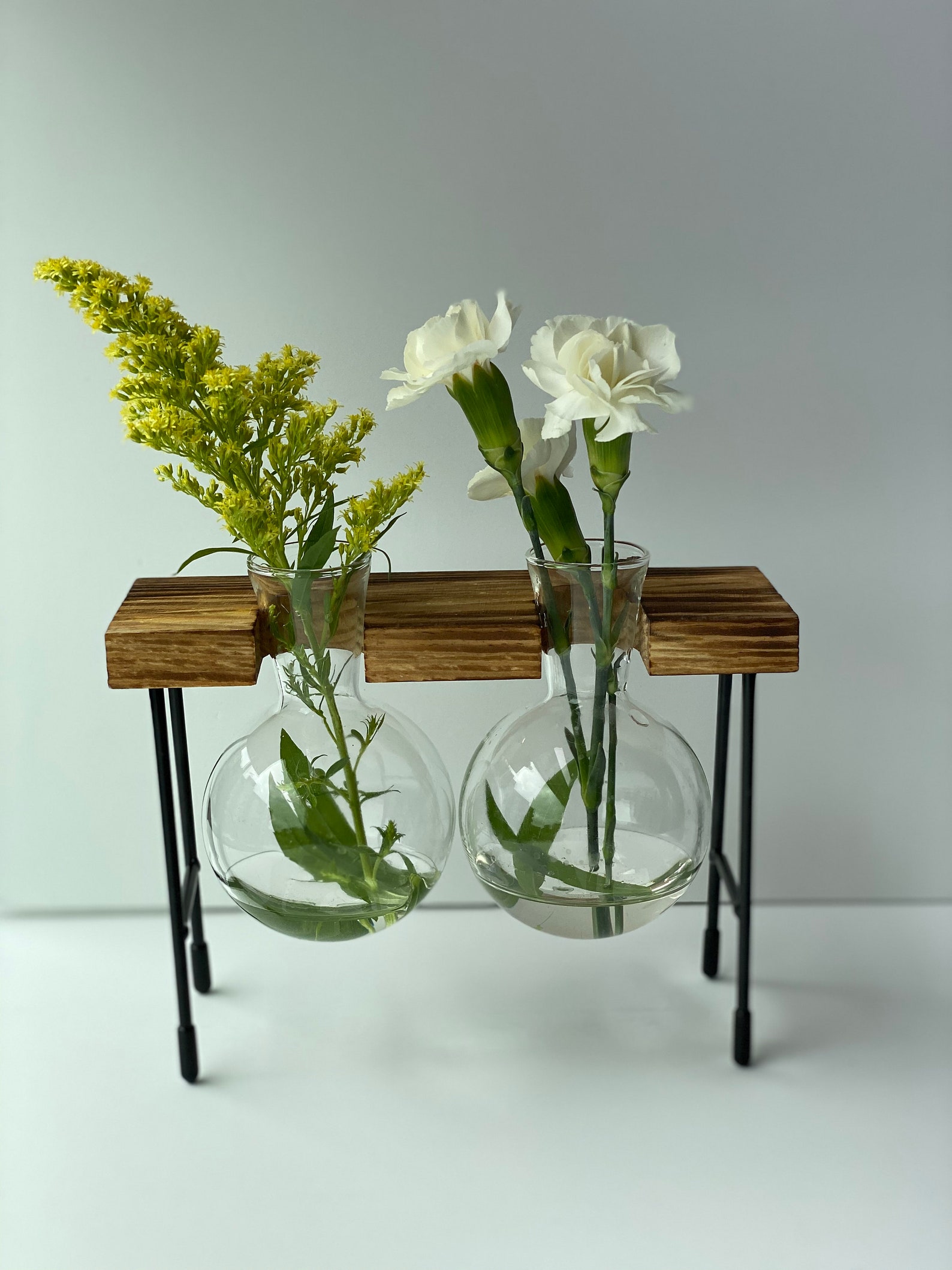 Wooden Plant Stand with Glass Vase Glass Planter Etsy