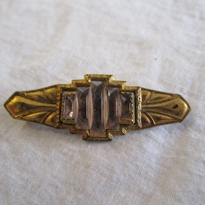 Antique Victorian Gold Filled and Pink Stone Bar Brooch