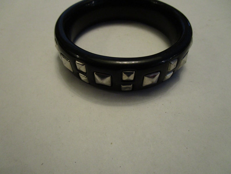 Vintage Black /& Chrome Fetish Bangle Bracelet