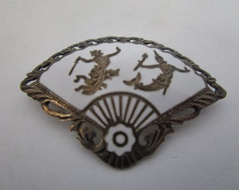 Antique Sterling Silver & Enameled Siam Dancing Ladies Brooch