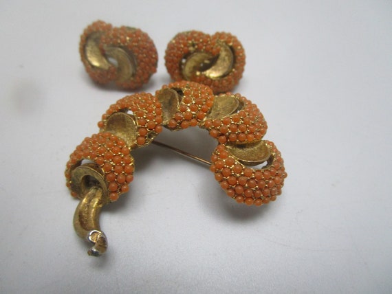 Vtg signed HAR Orange Cluster Rhinestone Brooch &… - image 1