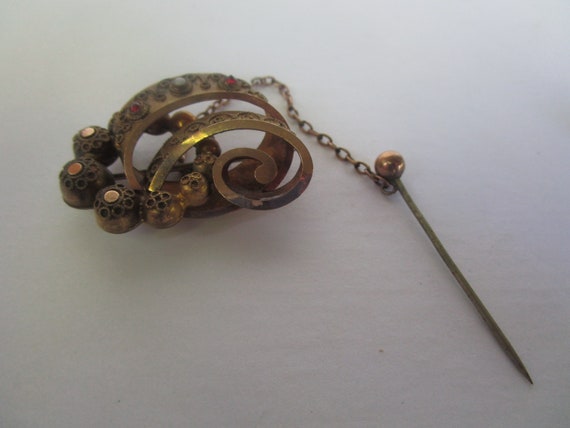 19th C Antique Victorian Gold Filled Fancy Brooch… - image 1