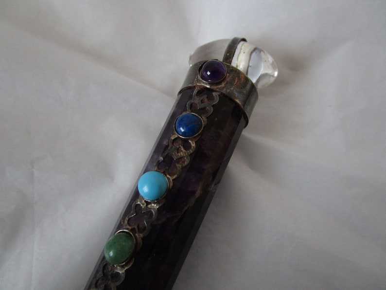 Vintage Fantasy Silver Jeweled Amethyst /& Rock Crystal Wand