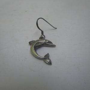 Vintage Sterling Silver Jumping Dolphin Single Dangle Pierced Earring