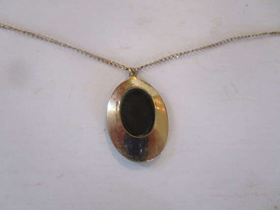 Vtg Gold Filled Chain Necklace with Black Onyx Pe… - image 2