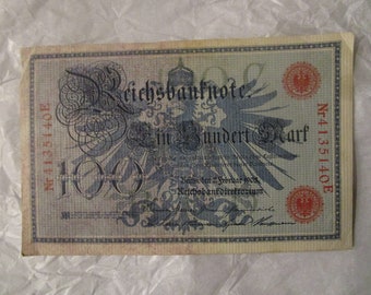 Authentic Historical 1908 Germany 100 Mark Banknote Circulated 112 Years Old
