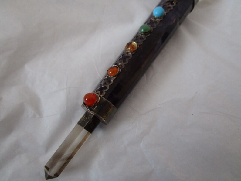 Vintage Fantasy Silver Jeweled Amethyst /& Rock Crystal Wand