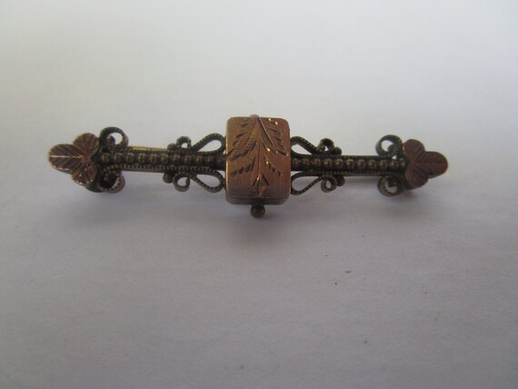 19th C Antique Victorian Fancy Engraved Bar Brooch - image 1