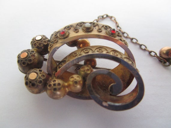 19th C Antique Victorian Gold Filled Fancy Brooch… - image 2